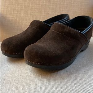Brown suede dansko clogs